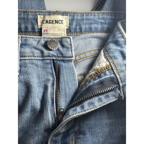 L’Agence  High Rise Straight Leg Light Wash Destroyed Knee Jeans Size 25 - Picture 11 of 12